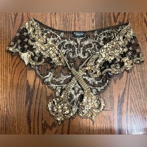 Vtg SHARMARK Las Vegas Ladies Black & Gold Beaded Sequined Shawl Shrug Party
